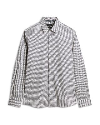 ted baker slim fit dress shirt Ted Baker Men's Grelish Slim Fit Micro Pattern Shirt - Gray - Size 2/S