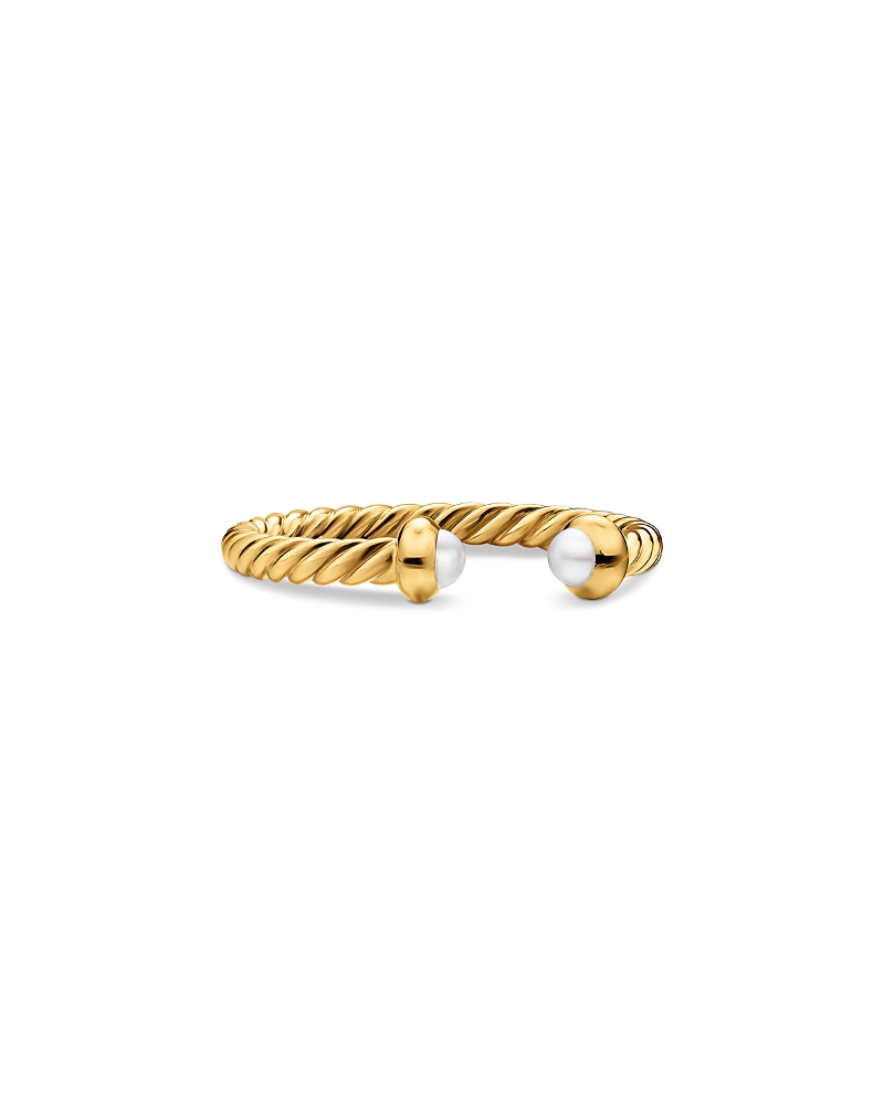 David Yurman Micro Cablespira Flex Open Ring in 18K Yellow Gold with Pearls, 2.5mm