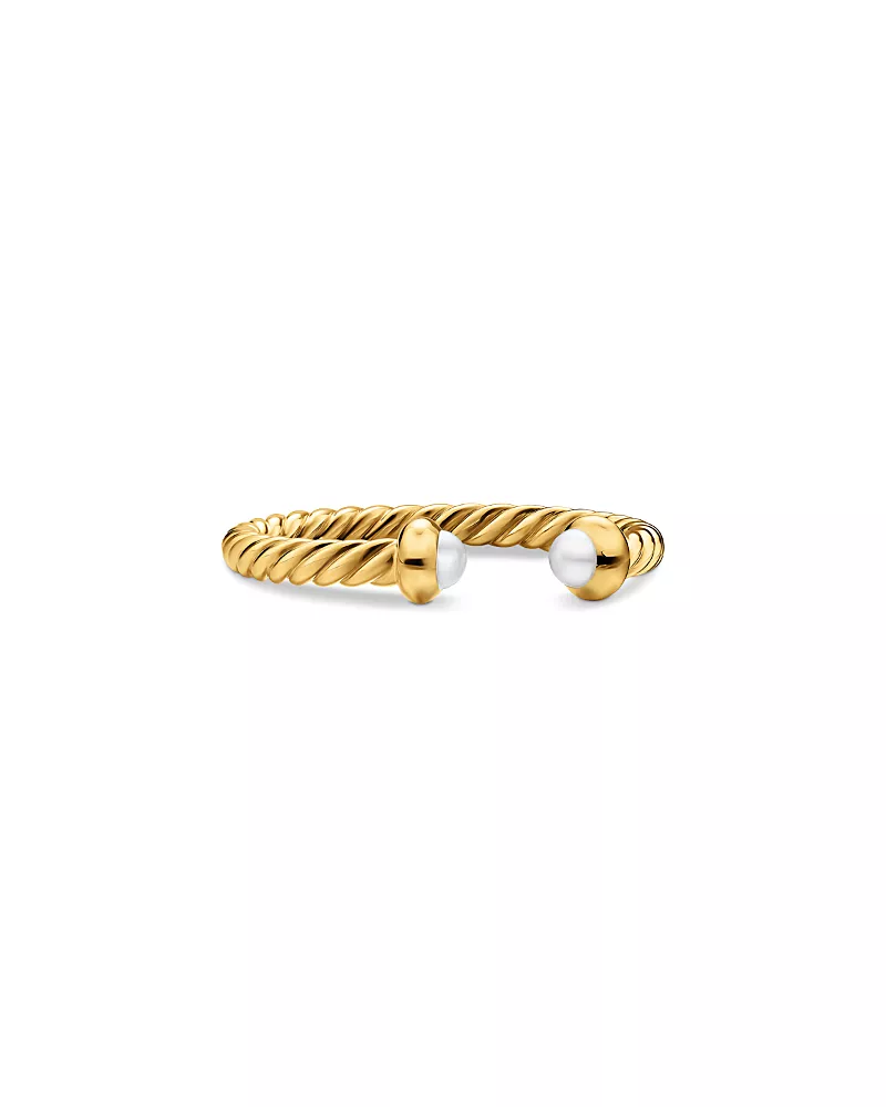David Yurman Micro Cablespira Flex Open Ring in 18K Yellow Gold with Pearls, 2.5mm