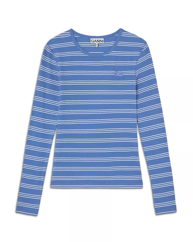 Ganni Striped Long Sleeve Top