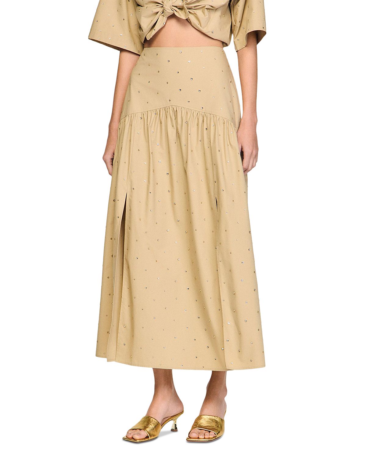 Sandro Long Rhinestone Cotton Skirt