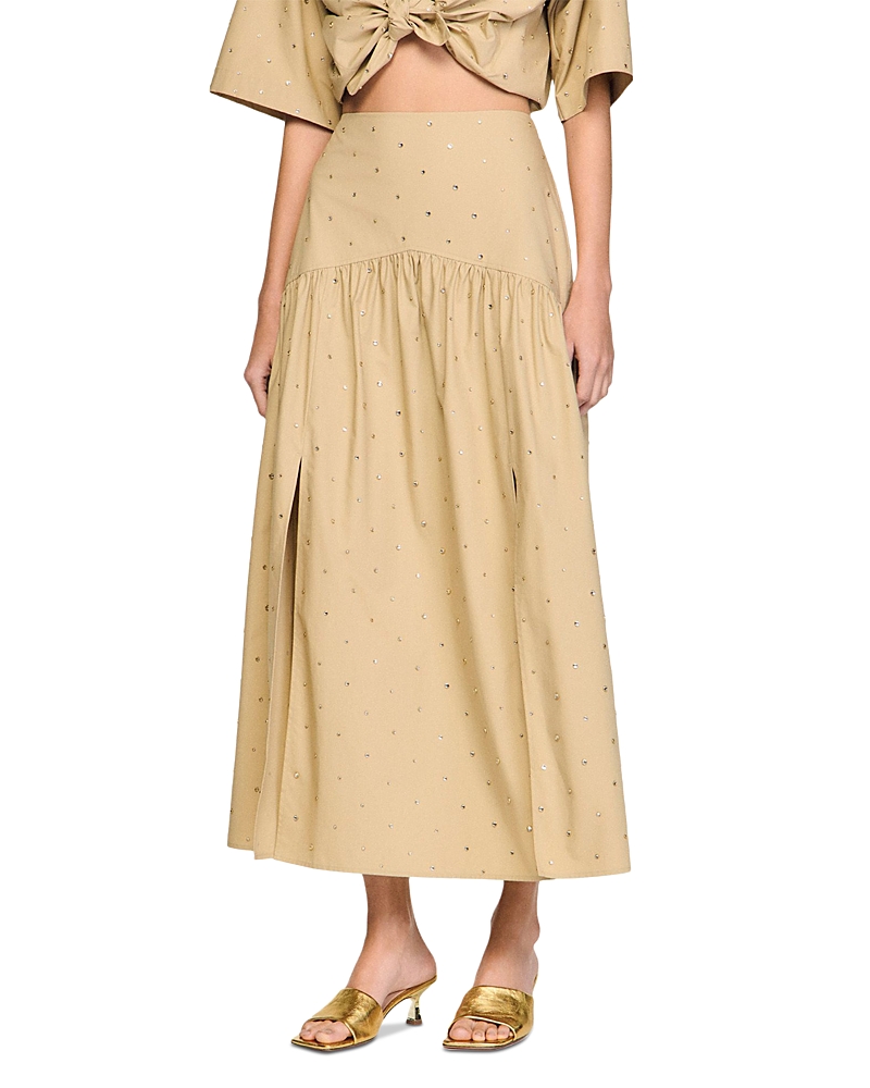 Sandro Long Rhinestone Cotton Skirt