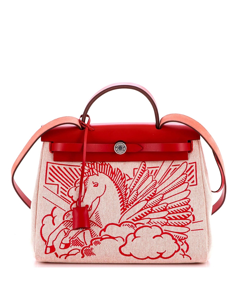 Pre-owned Pre-owned Hermes Hermes 31 Herbag Zip Pegase Pop Toile And Leather In Red