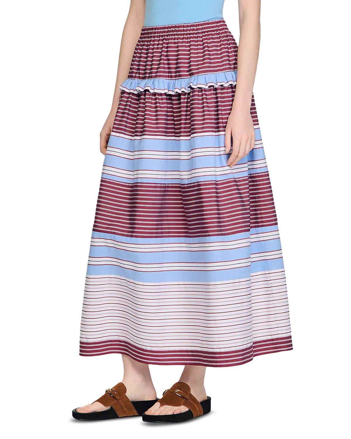 Sandro Long Striped Cotton Skirt