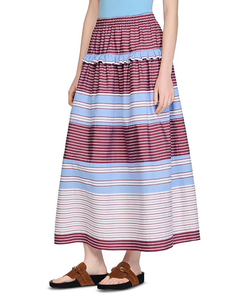 Sandro Long Striped Cotton Skirt