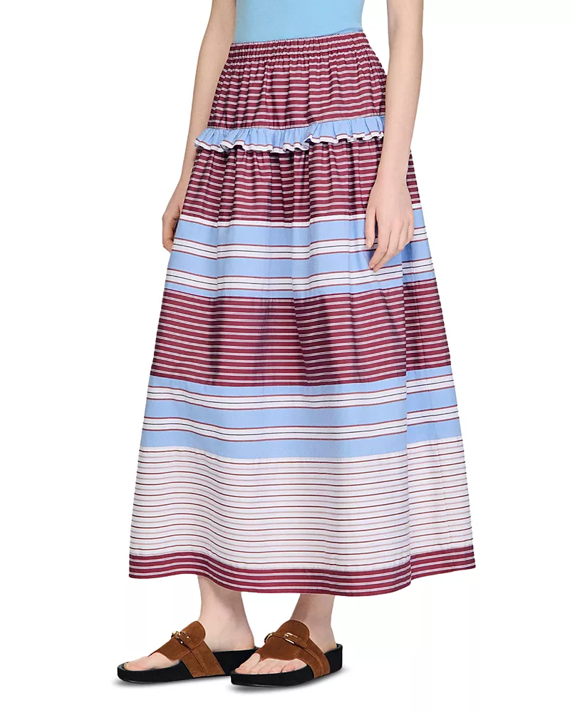Sandro Long Striped Cotton Skirt