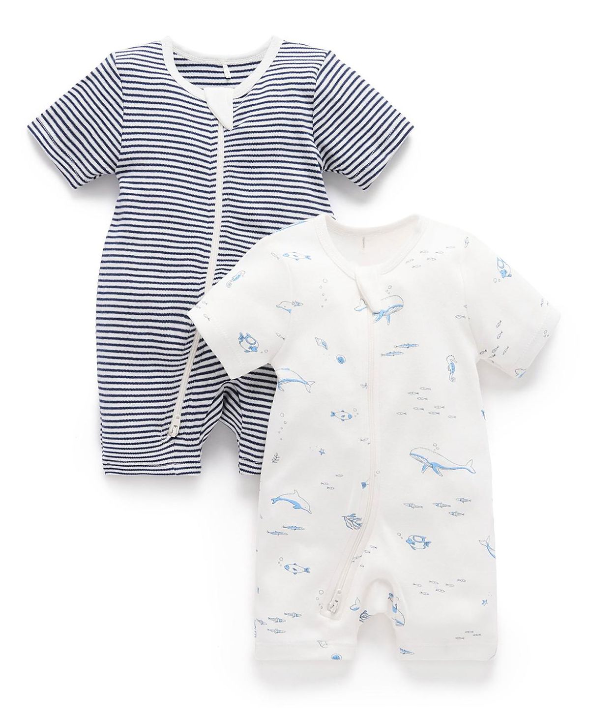 Purebaby Boys' 2 Pack Short Zip Romper - Baby