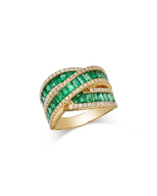 Emerald & Diamond Crossover Ring in 14K Yellow Gold