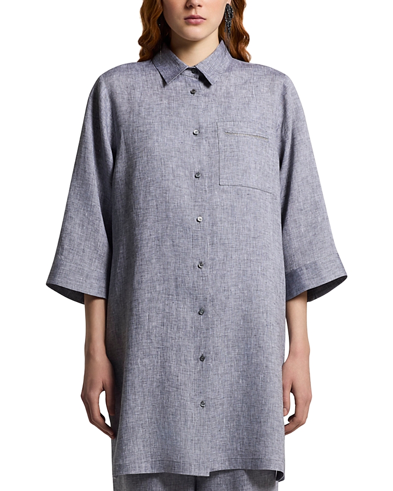 Peserico Linen Tunic Shirt In Black