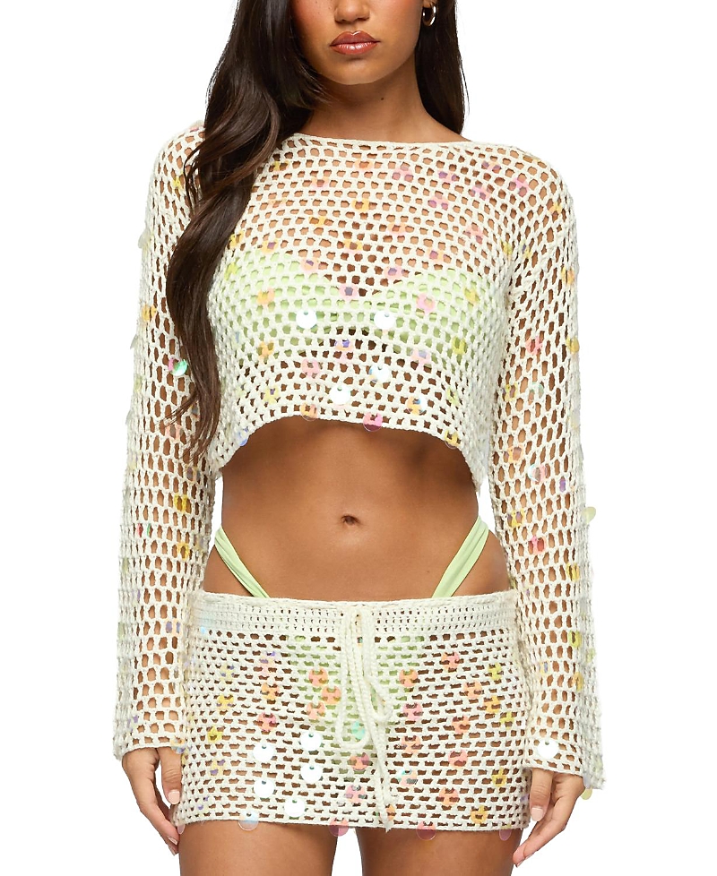 Edikted Kirah Sequin Crochet Top
