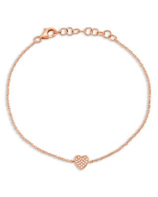 14K Gold Diamond Pav&eacute; Heart Chain Bracelet, 0.04 tcw