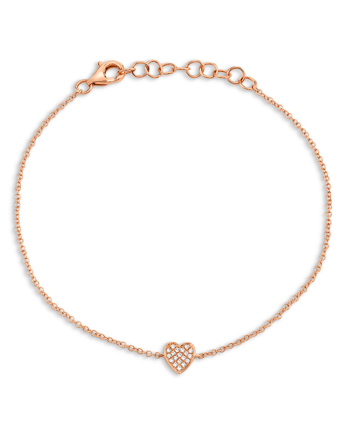 Moon & Meadow 14K Gold Diamond Pave Heart Chain Bracelet, 0.04 tcw