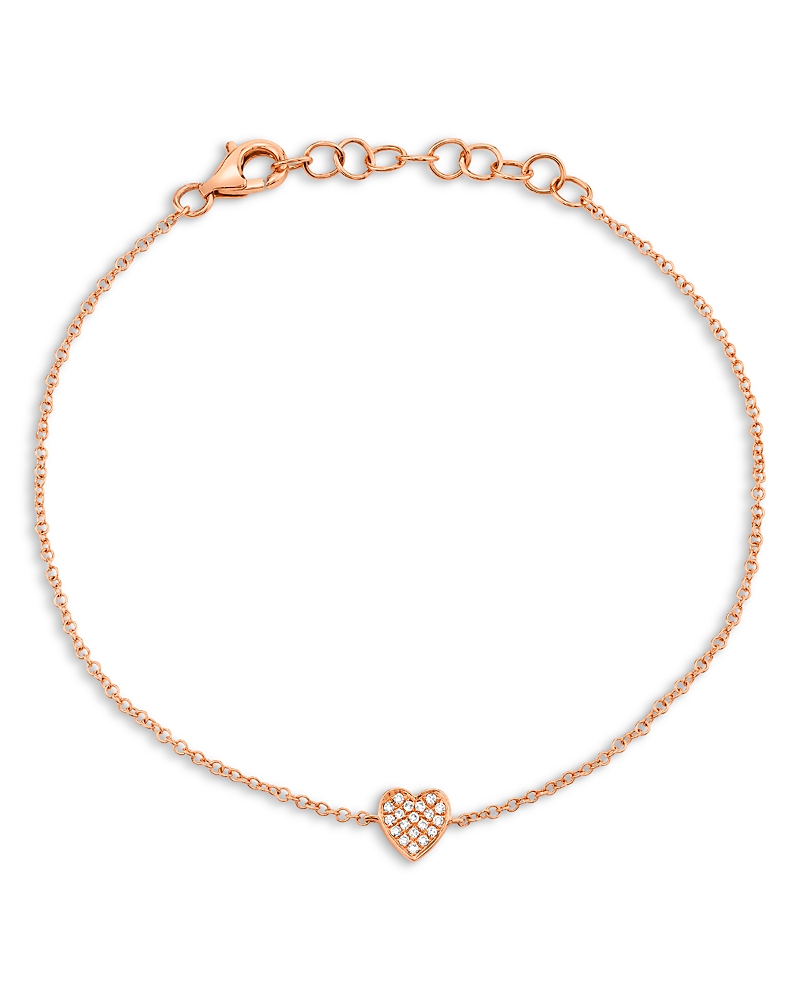 Moon & Meadow 14K Gold Diamond Pave Heart Chain Bracelet, 0.04 tcw