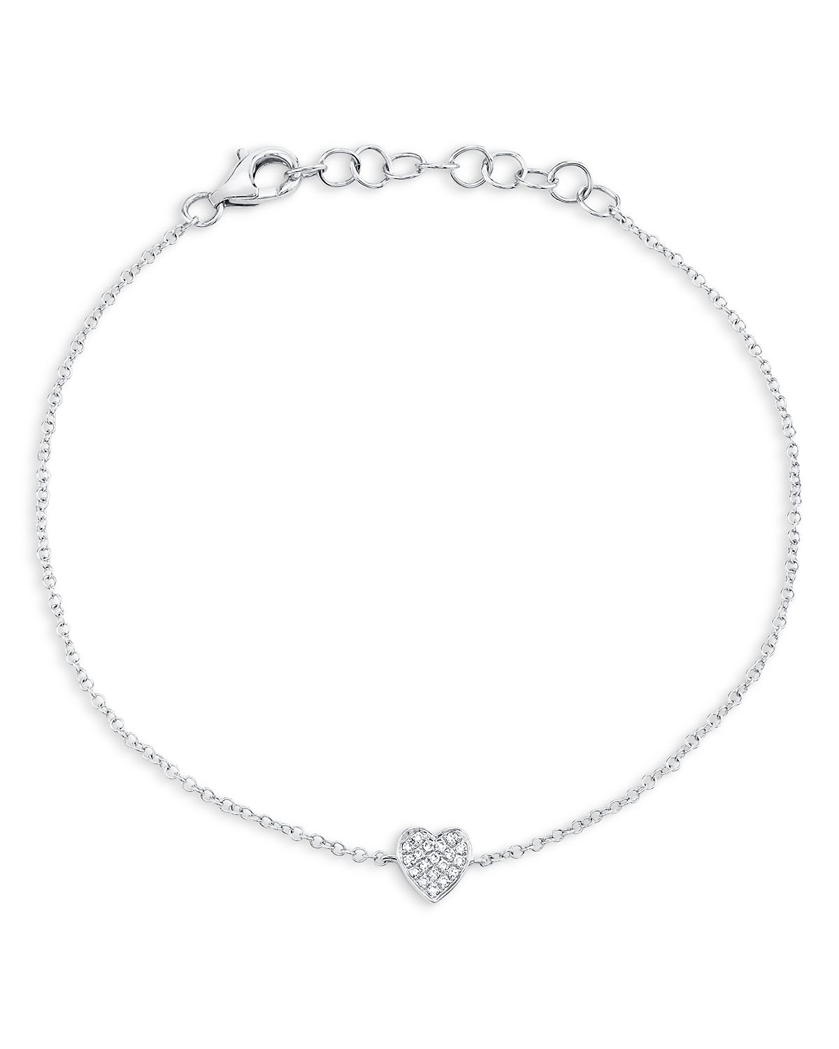 Moon & Meadow 14K Gold Diamond Pave Heart Chain Bracelet, 0.04 tcw