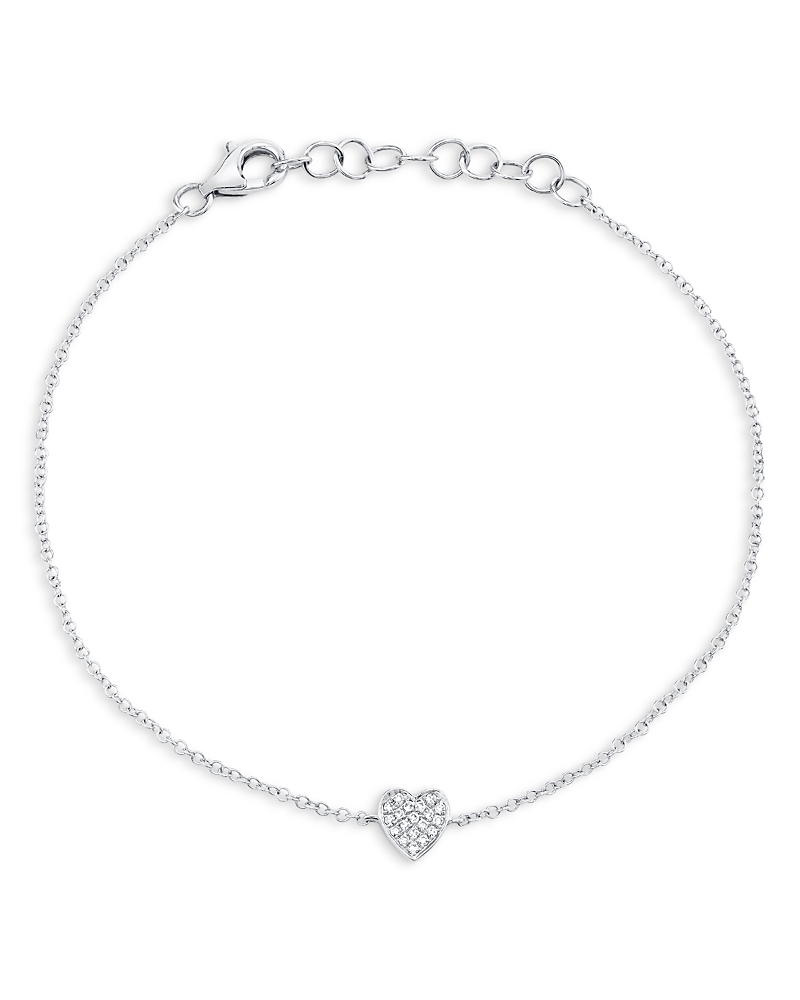 Moon & Meadow 14K Gold Diamond Pave Heart Chain Bracelet, 0.04 tcw