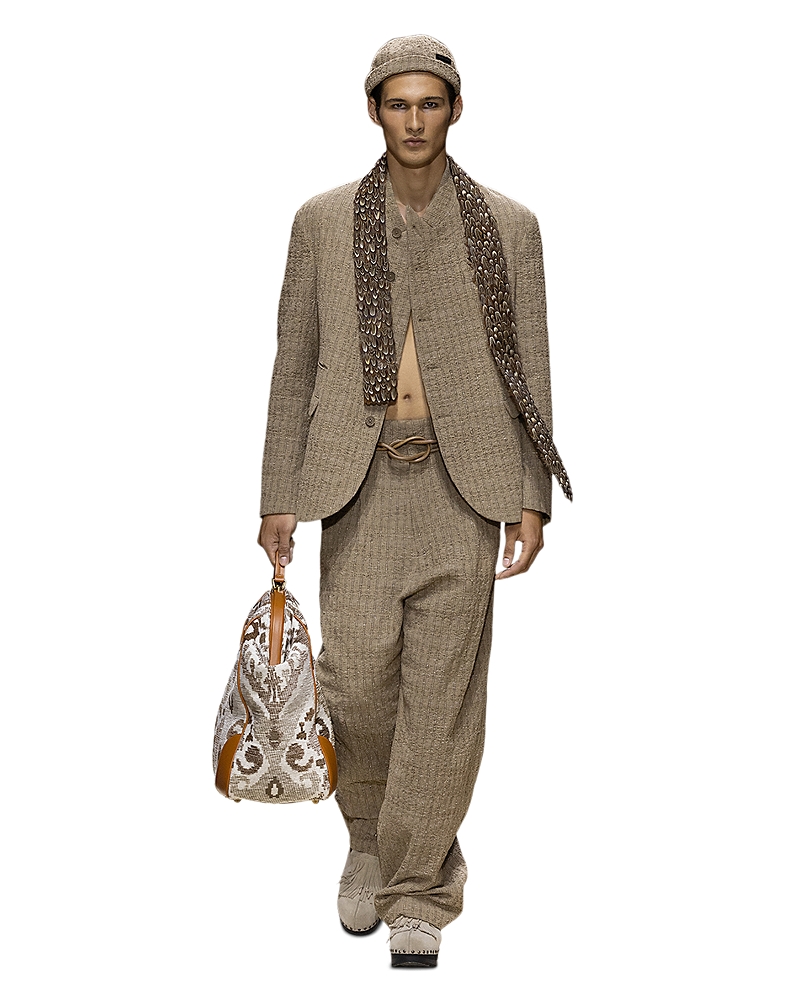 Emporio Armani Wool & Cotton Blend Stripe Jacquard Trousers