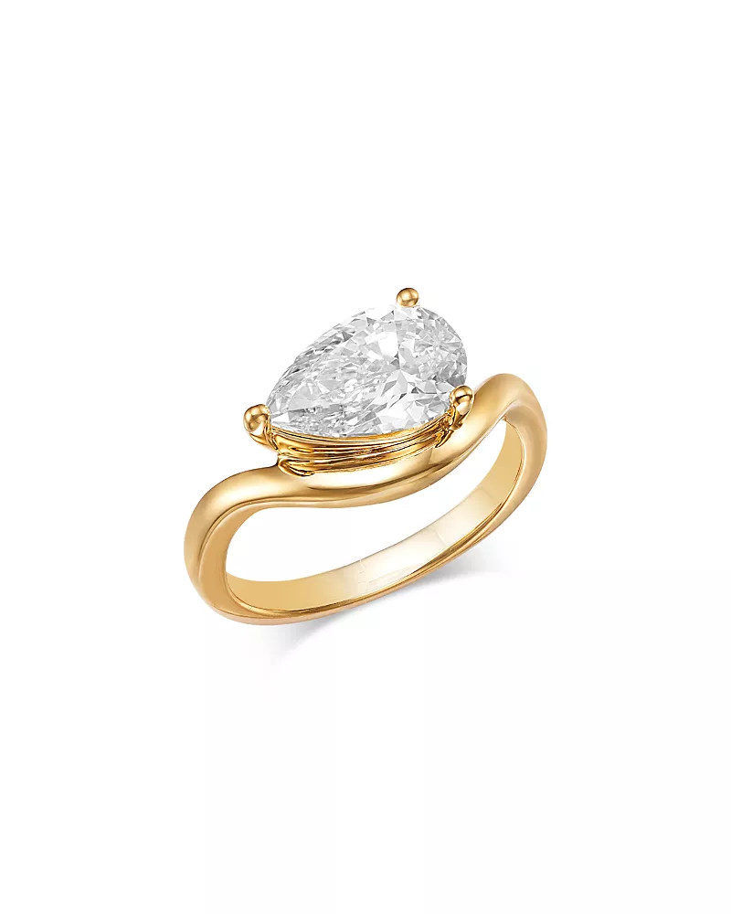 Bloomingdale's Fine Collection Luxe Collection Certified Lab Grown Diamond East West Pear Solitaire Ring in 18K Yellow Gold, 2.0 tcw