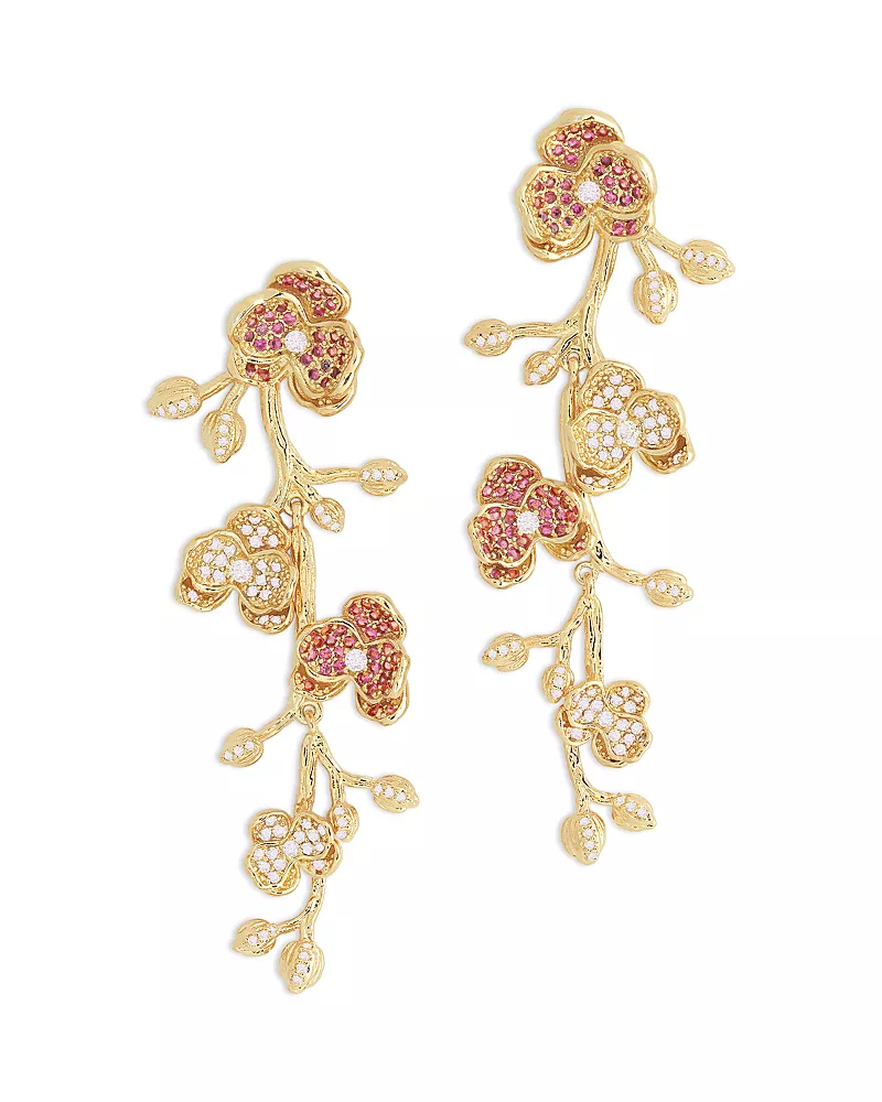 Anabel Aram Pave Orchid Linear Drop Earrings