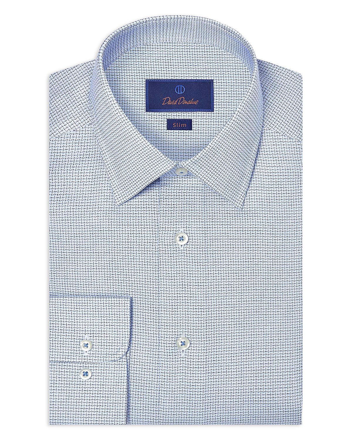David Donahue Slim Fit Stretch Twill Micro Check Dress Shirt