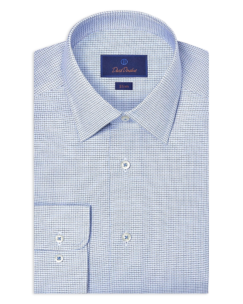 David Donahue Slim Fit Stretch Twill Micro Check Dress Shirt
