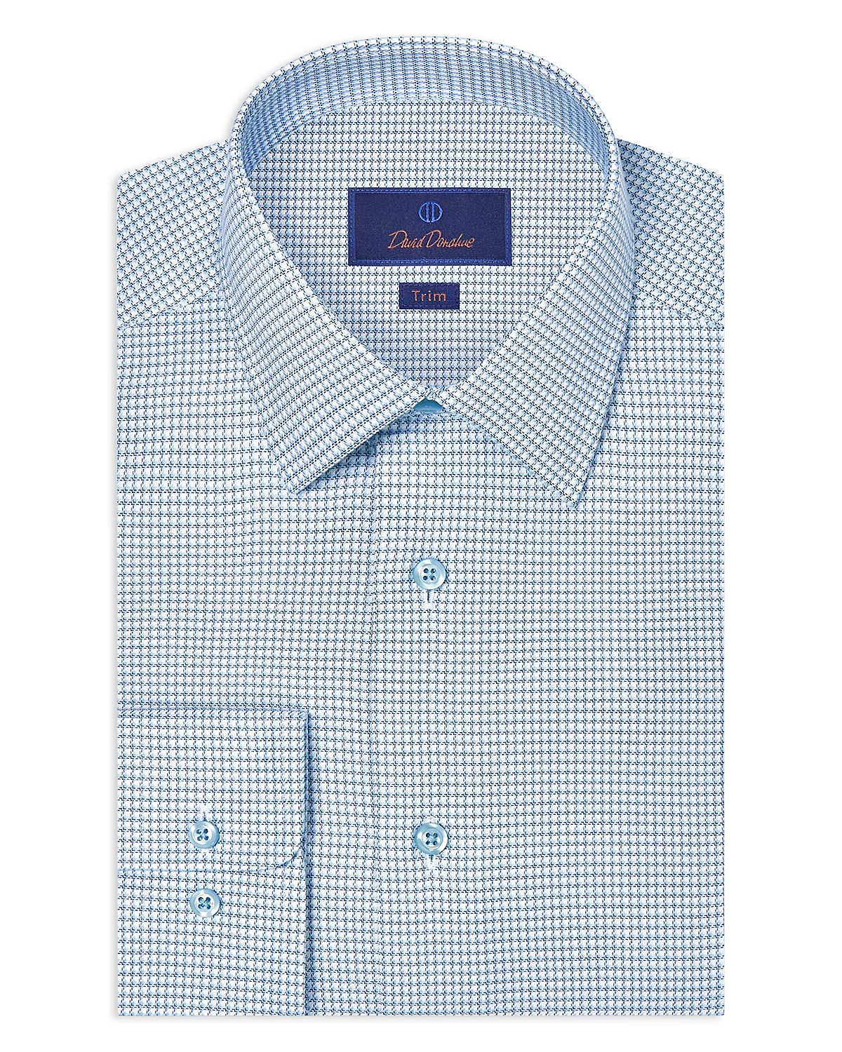 David Donahue Trim Fit Twill Micro Check Dress Shirt