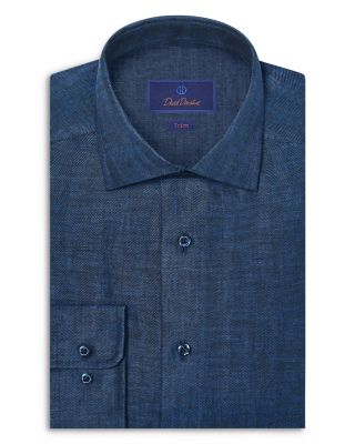 Trim Fit Linen Herringbone Dress Shirt