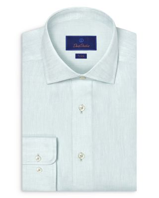 Trim Fit Linen Herringbone Dress Shirt