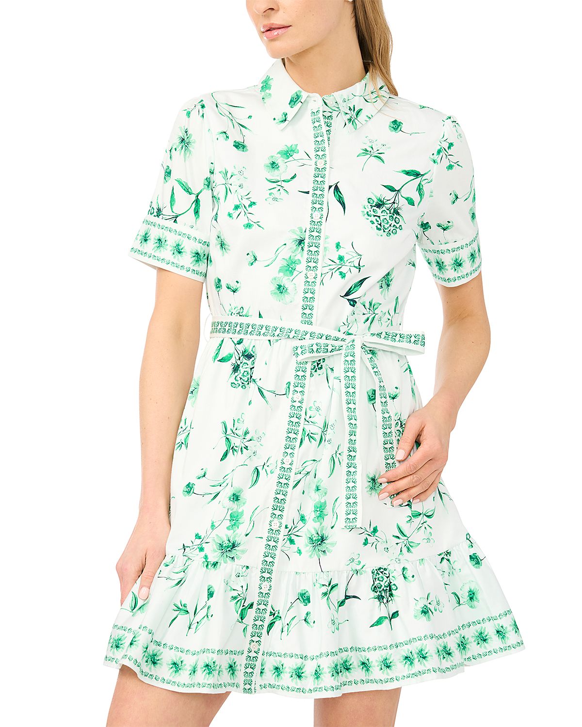 CeCe Tie Waist Mini Shirt Dress