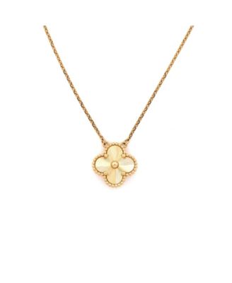  Vintage Alhambra Pendant Necklace Guilloche 18K Gold, 16.5"