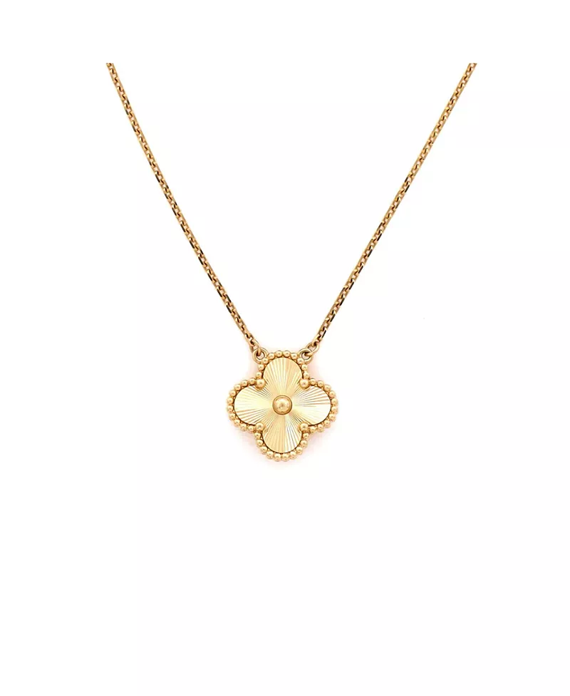 Pre-Owned Van Cleef & Arpels Vintage Alhambra Pendant Necklace Guilloche 18K Gold, 16.5