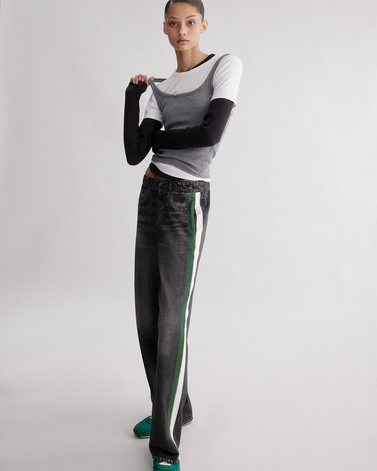 rb Miramar High Rise Wide Leg Track Pant Sweatpant Jeans in Washed Black