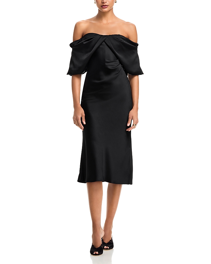 McQueen Off-the-Shoulder Satin Dress
