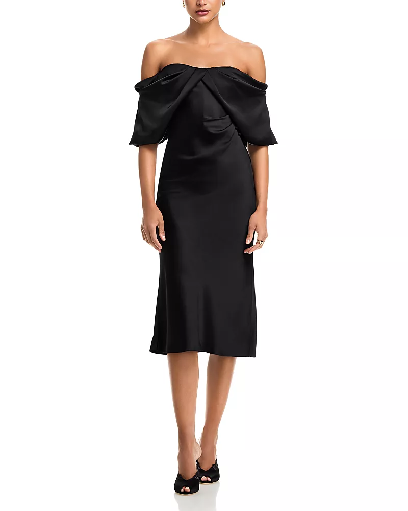 McQueen Off-the-Shoulder Satin Dress