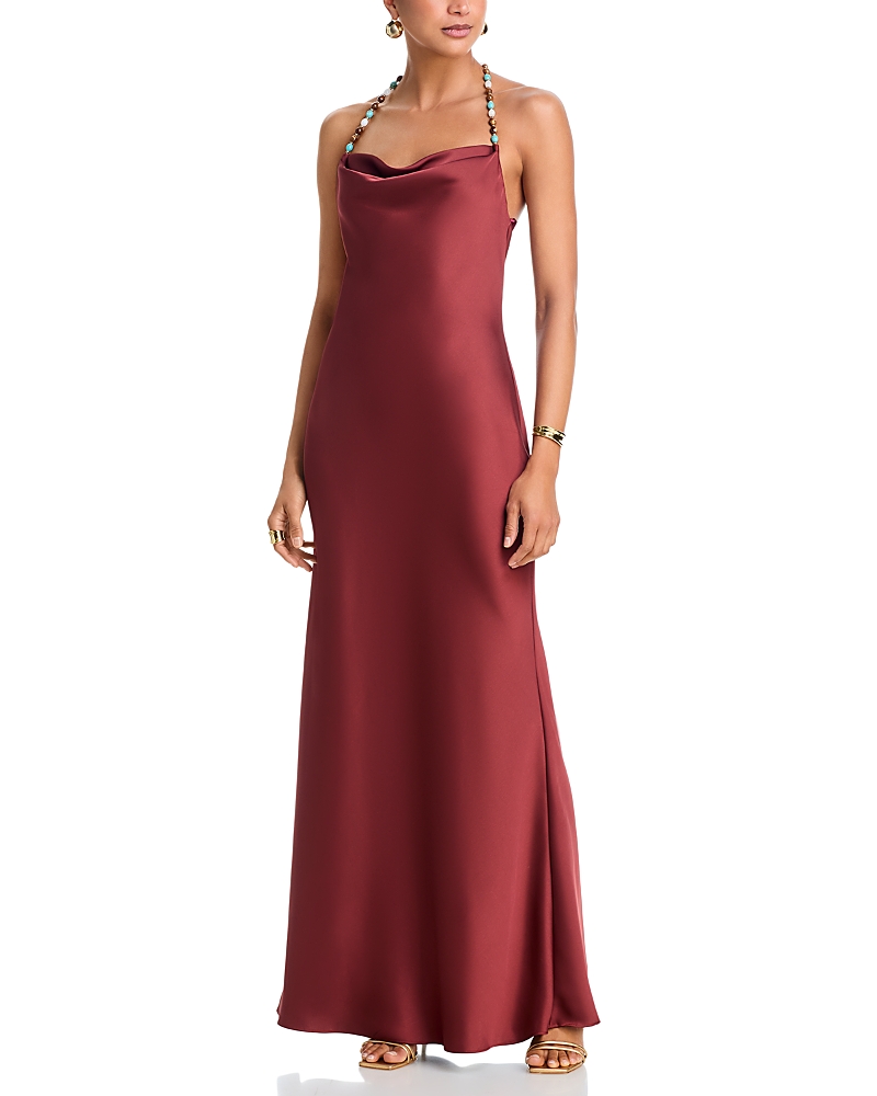 Aqua Satin Beaded Strap Dress - Exclusive