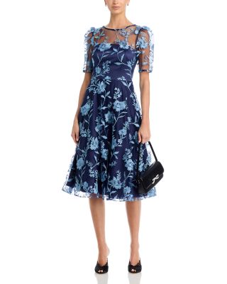 knee length dresses for ladies Tahlia Floral Sequins Embroidery Cap Sleeve Midi Dress in Silver main image 0