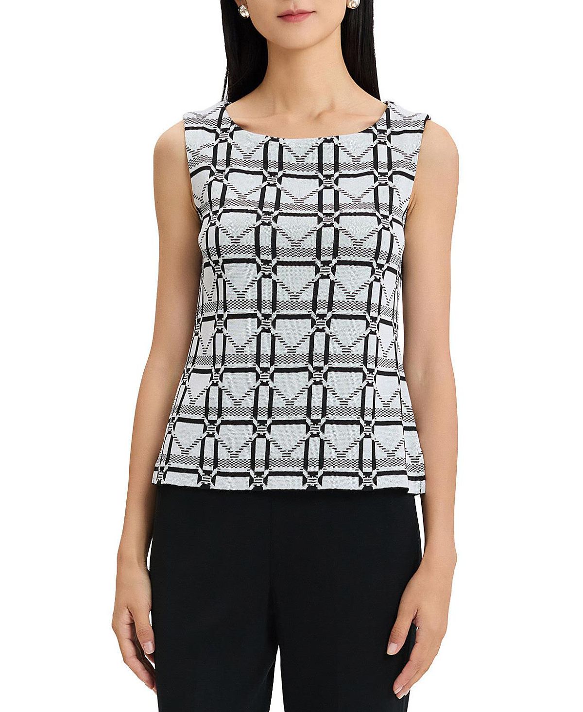 Ming Wang Monochrome Geometric Knit Tank
