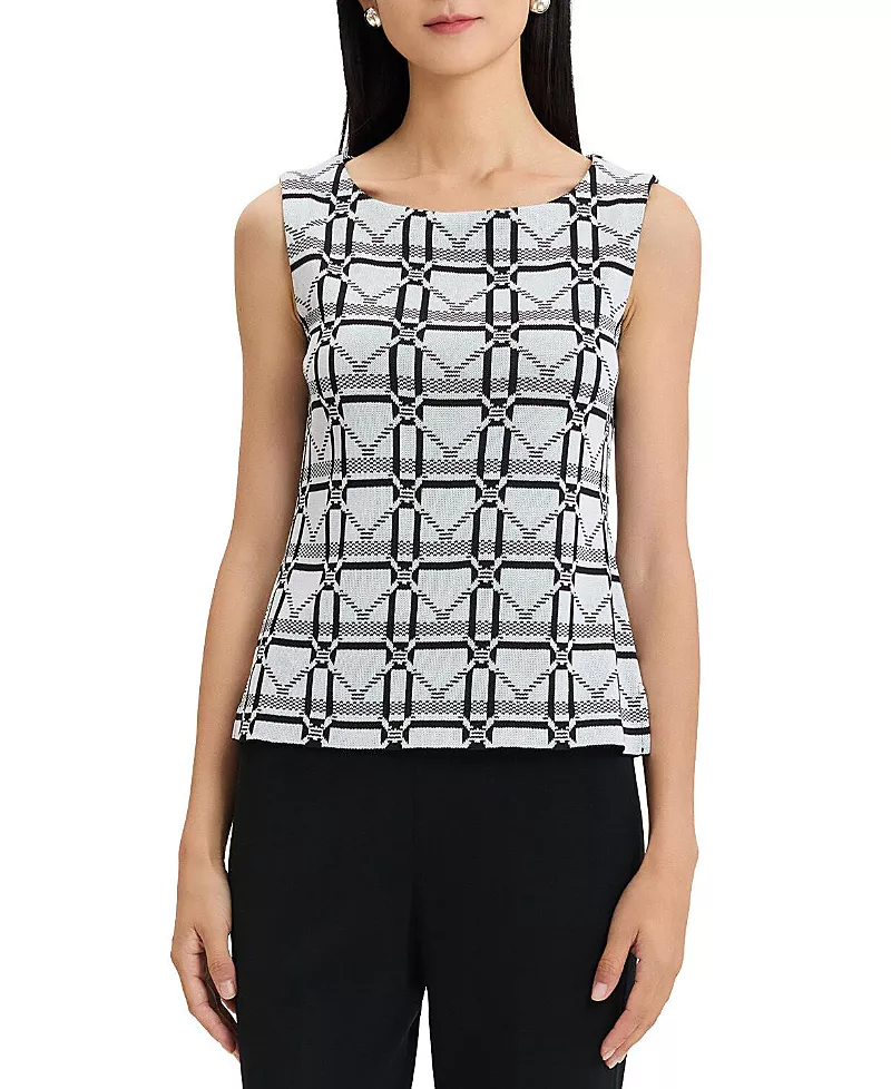 Ming Wang Monochrome Geometric Knit Tank