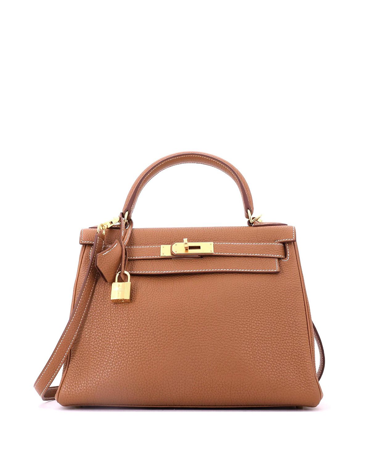 Pre-Owned Hermes Kelly 28 Handbag Brown Togo with Gold Hardware