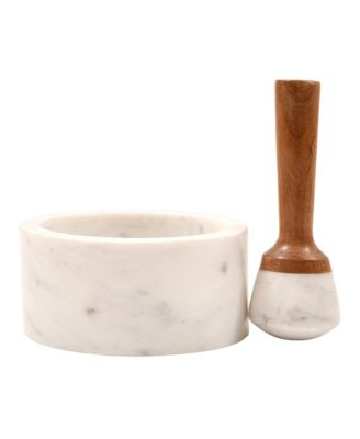  Marble and Wood Mortar & Pestle