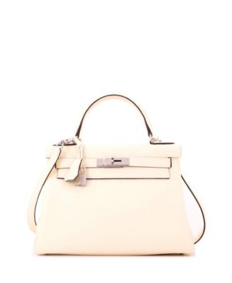Kelly 28 Handbag Light Clemence with Palladium Hardware