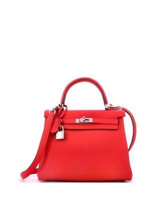 Kelly 25 Handbag Red Togo with Palladium Hardware