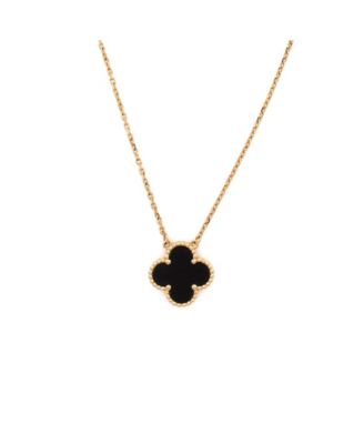  Vintage Alhambra Pendant Necklace 18K Gold and Onyx, 16"