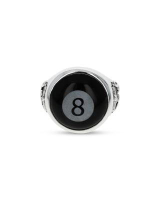 Sterling Silver High Roller Club Etched Onyx Eight Ball Ring