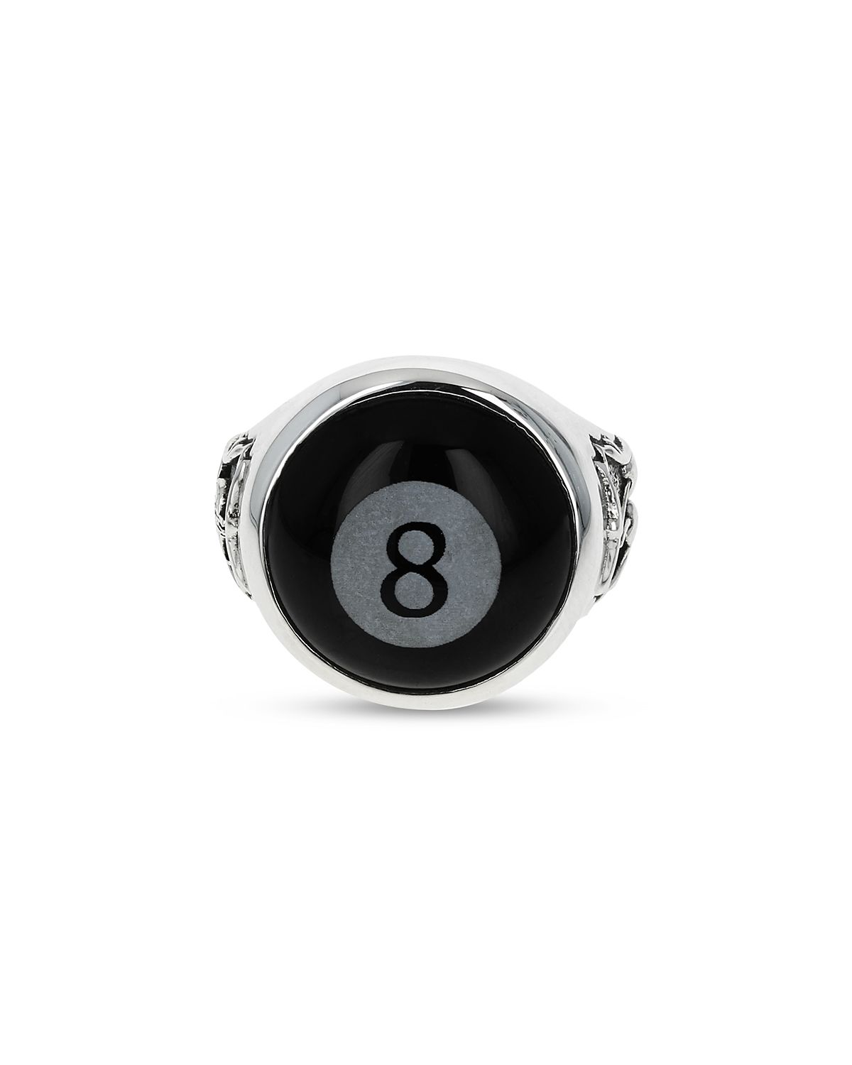King Baby Studio Sterling Silver High Roller Club Etched Onyx Eight Ball Ring