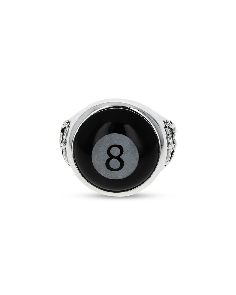 King Baby Studio Sterling Silver High Roller Club Etched Onyx Eight Ball Ring