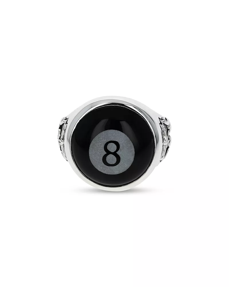 King Baby Studio Sterling Silver High Roller Club Etched Onyx Eight Ball Ring