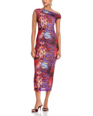 Holden Asymmetric Neckline Midi Dress