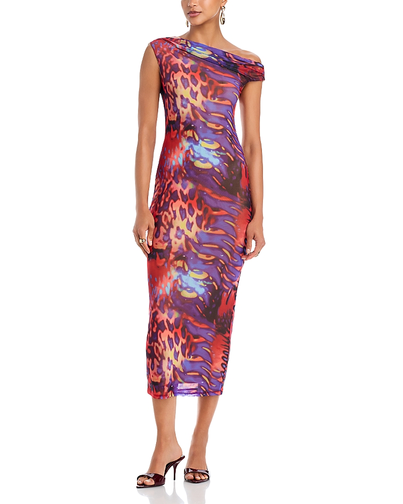 Afrm Holden Asymmetric Neckline Midi Dress