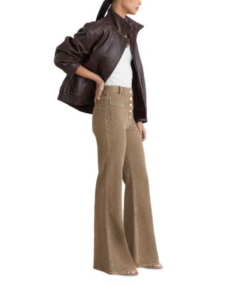 Petites Cali Mid Rise Flare Leg Jeans in Light Brown - thumbnail 4