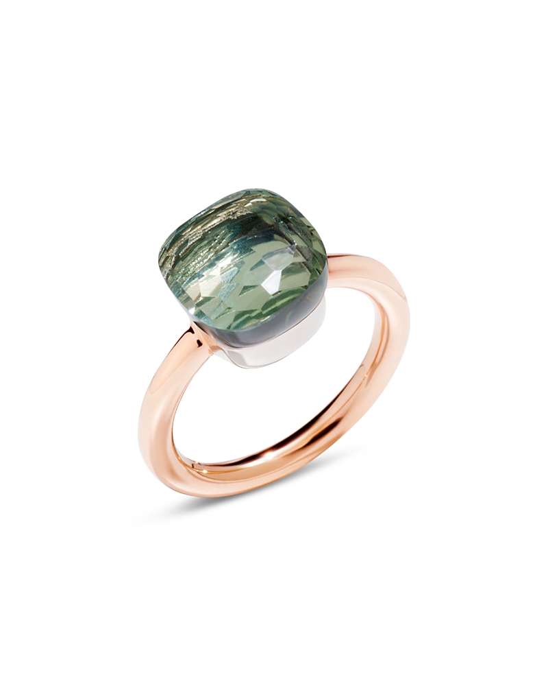 Pomellato 18K White & Rose Gold Nudo Prasiolite Cushion Cut Solitaire Ring